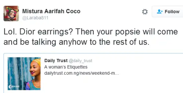 Is anything wrong with Zahra Buhari wearing a £360/N200k Dior earrings?